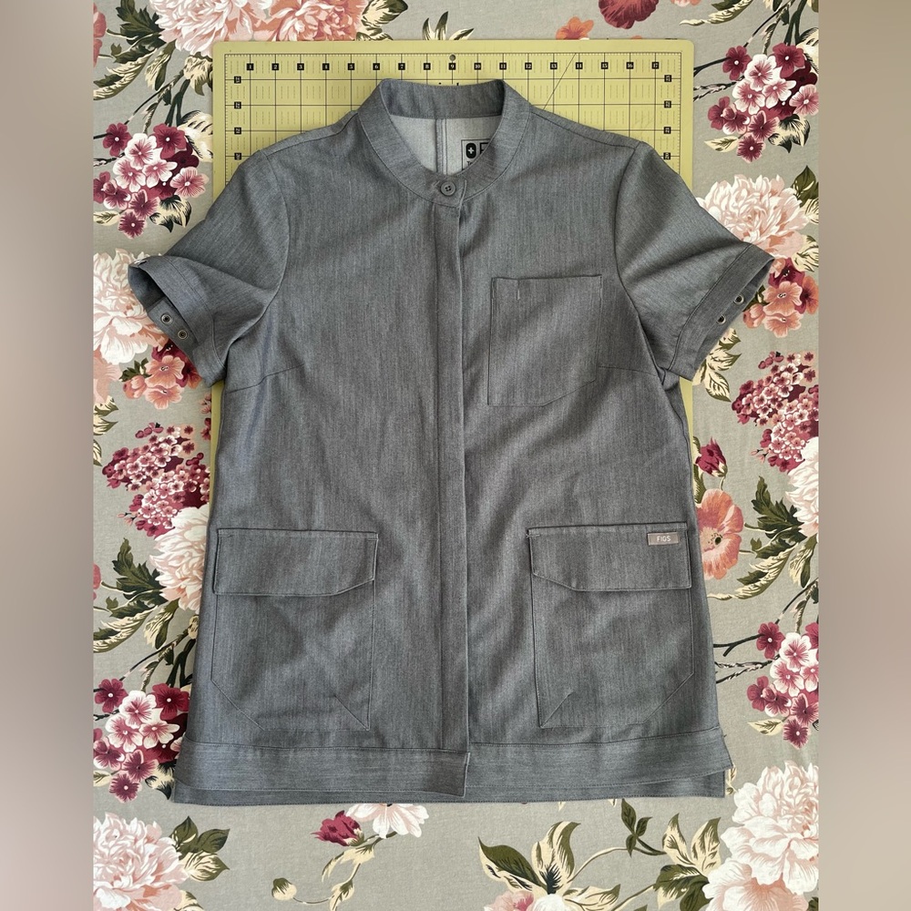 Figs Military Button-up Scrub Top in Graphite - sm